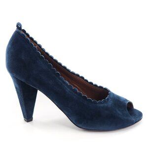 MARC by MARC JACOBS Blue Suede Peep Toe Scalloped Pumps